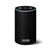 istock Black Bluetooth speaker with power blue lead on white background. EPS10 vector illusration 1335374517