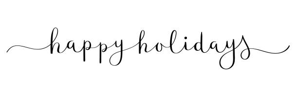 happy holidays siyah fırça kaligrafi afiş - happy holidays stock illustrations