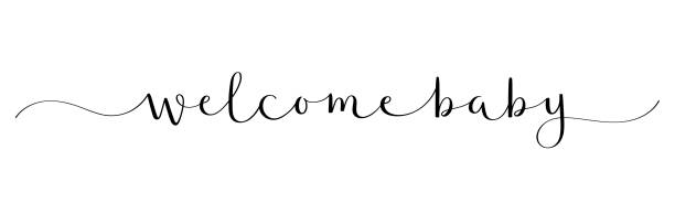 WELCOME BABY black brush calligraphy banner WELCOME BABY black vector brush calligraphy banner with swashes baby shower stock illustrations