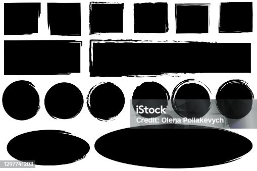 istock Black brush shapes. Hand drawn sketch. Distressed banner. Vector stroke. Grunge brush background. Stock image. EPS 10. 1297741203