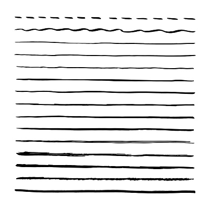 Black brushpen hand drawn vector lines. Set of strokes, brushes. Isolated on white background