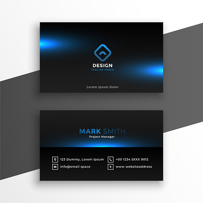 black business card with blue glows template design