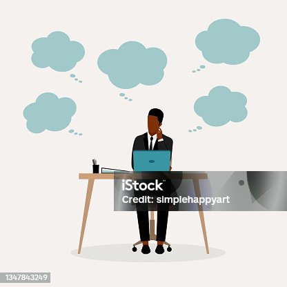 istock Black Businessman With Empty Thought Bubbles. 1347843249