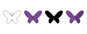Black butterfly icon. Outline butterfly icon. Paper butterfly. Colored butterfly. Vector illustration