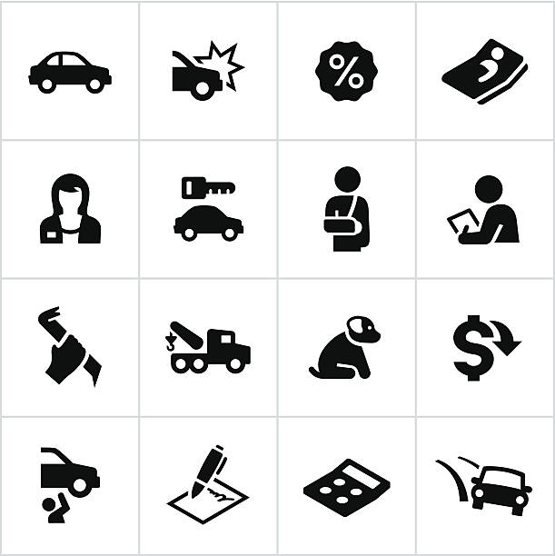 stockillustraties, clipart, cartoons en iconen met black car insurance icons - fixing car pain