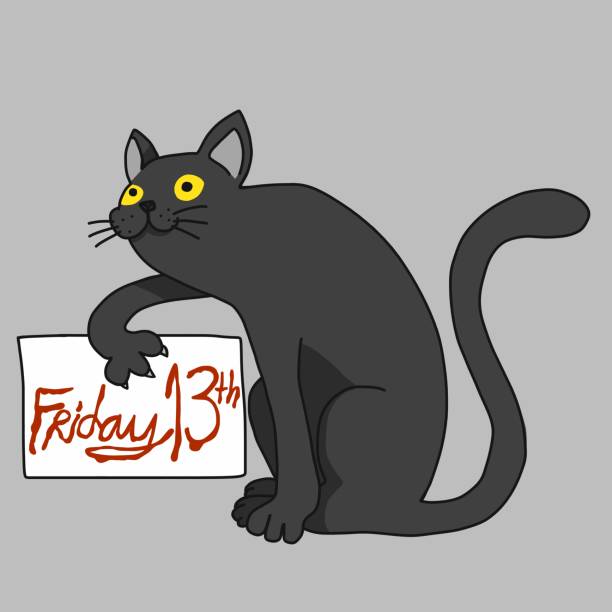 illustrations, cliparts, dessins animés et icônes de black cat friday 13th cartoon vector illustration - vendredi 13