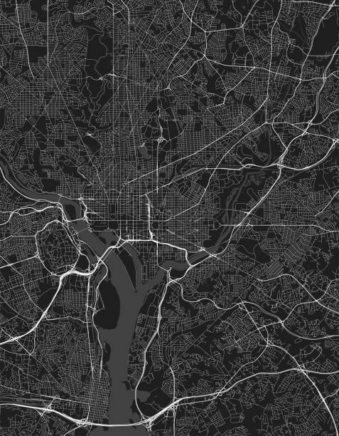Black City map, Washington DC, District of Columbia, US Black City map, Washington DC, District of Columbia, US city map stock illustrations