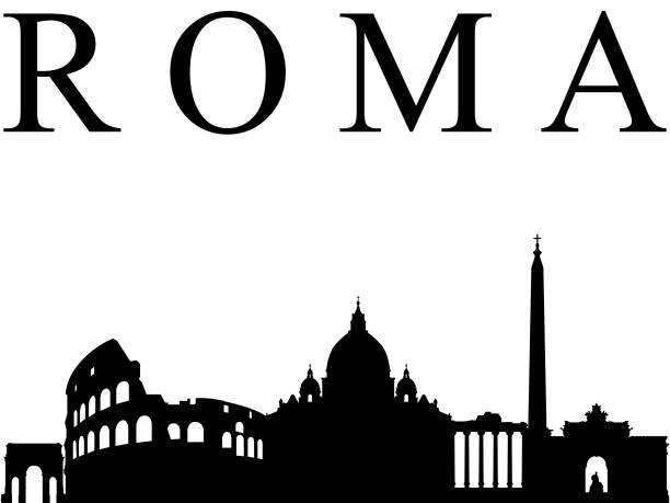 czarna sylwetka pejzażu rzymskiego na białym tle - roma stock illustrations