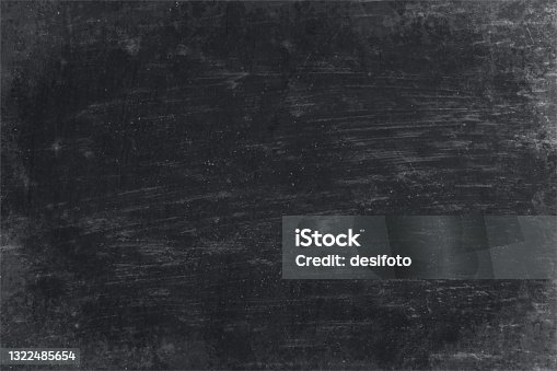 istock Black coloured rough texture grunge vector backgrounds like a blackboard with grey marks of scratches all over 1322485654