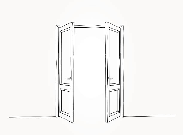ilustraciones, imágenes clip art, dibujos animados e iconos de stock de negro puertas de contorno - open door