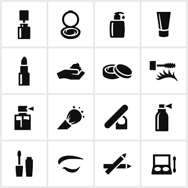 Black Cosmetics Icons Cosmetic icons. All white strokes/shapes are cut from the icons and merged allowing the background to show through. beauty symbols stock illustrations