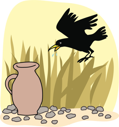 Black Crow And A Jug Aesops Fables Vector Stock Illustration - Download