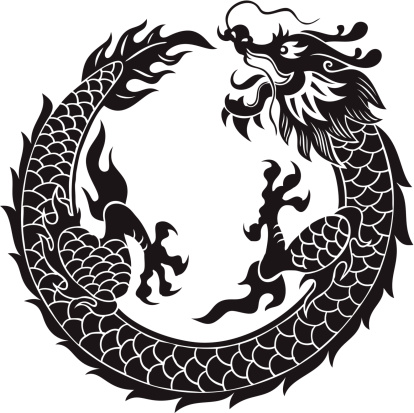 Chinese dragon flying in round motif. 2012 is the year of the dragon. vector