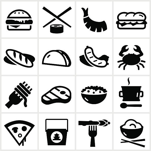 schwarz essen art symbole - bratwurst stock-grafiken, -clipart, -cartoons und -symbole