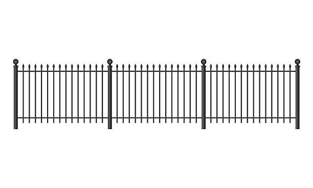 Black forged lattice fence Black forged lattice fence. vector illustration isolated on white background metal silhouettes stock illustrations