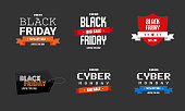 Black Friday and Cyber Monday 2020 sale badges templates set. Vector illustration of Black Friday promotion label concept