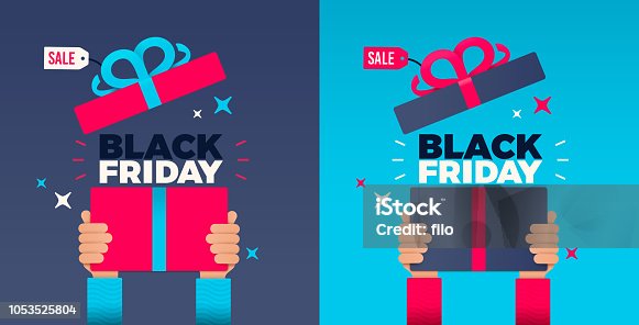 istock Black Friday Hands Holding up Holiday Gift 1053525804