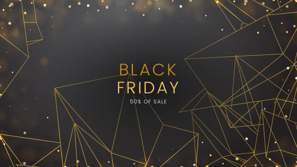 Black friday, sale abstract dark background with glowing lights and polygonal contours, can be used for banner, advertising billboard and web header vector art illustration
