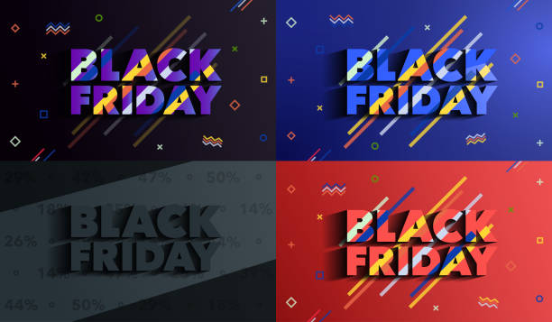 Black Friday. Sale and discounts banners. Background with colored lines. vector art illustration