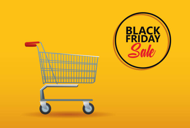 black friday sale poster with shopping cart vector art illustration