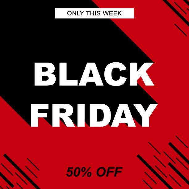 Black Friday sale vector banner. Red background with black stripes and text long shadow. Square promo template. Black Friday sale vector banner. Red background with black stripes and text long shadow. Square promo template mall of america stock illustrations