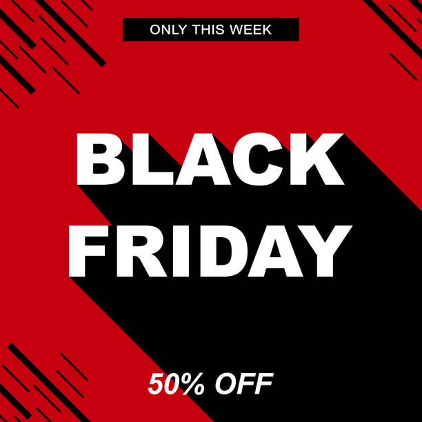Black Friday sale vector banner. Red background with black stripes and text long shadow. Square promo template. Black Friday sale vector banner. Red background with black stripes and text long shadow. Square promo template mall of america stock illustrations