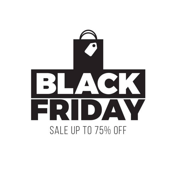 Black Friday Sale Vector Illustration Black and White Black Friday Sale Vector Illustration with Shopping Bag black friday shoppers stock illustrations