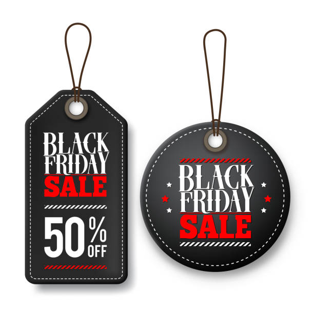 ilustraciones, imágenes clip art, dibujos animados e iconos de stock de etiquetas de precio vectorial de venta de viernes negro para promociones de descuento - black friday shoppers