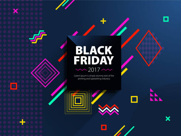 Black friday sale web banner. Fashionable and modern banner for advertising. Black square on a blue background. vector art illustration