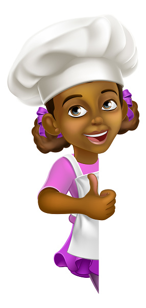 Black Girl Cartoon Child Chef Kid Sign Thumbs Up