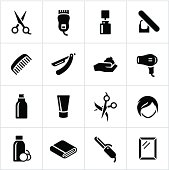 Hair salon icons. All white strokes/shapes are cut from the icons and merged allowing the background to show through.