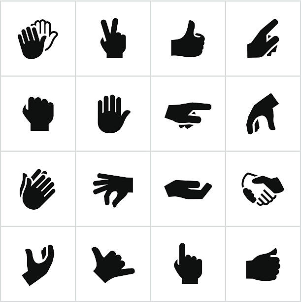 ilustrações, clipart, desenhos animados e ícones de preto ícones de gestos de mão - aperto de mãos