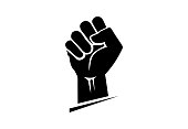 protest. Clenched fist icon isolated on a white background. Symbol for protest and strength, liberation and equality.
