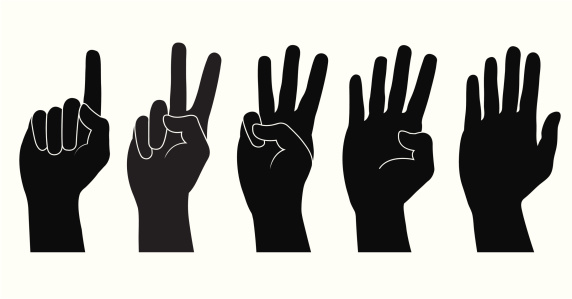 Black hands counting from one to five on white background