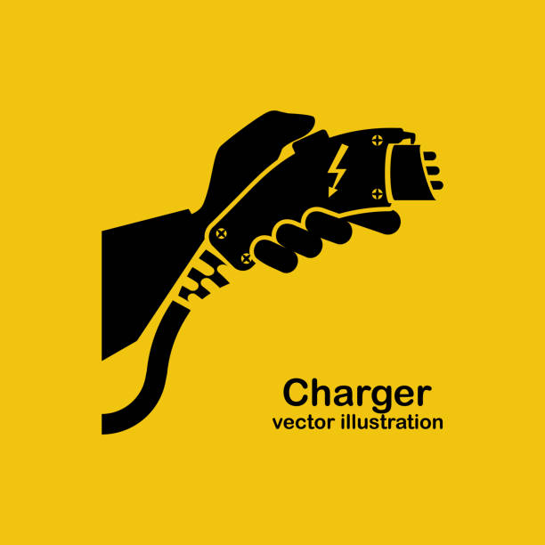 ilustrações de stock, clip art, desenhos animados e ícones de black icon electric car charger vector - car charger