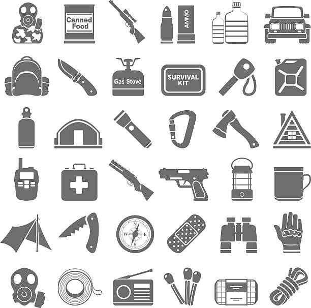 Black Icons - Doomsday Preppers Doomsday preppers icons bushcraft stock illustrations