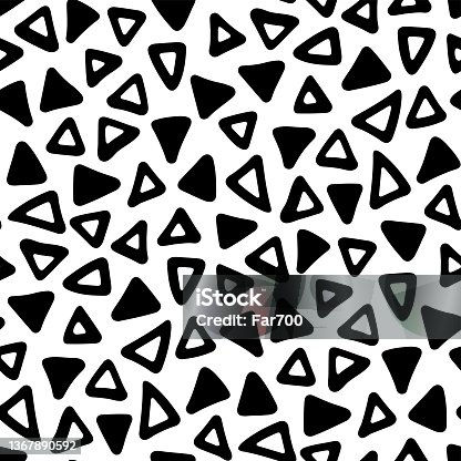 istock Black ink small triangles isolated on white background. Monochrome geometric seamless pattern. Vector simple flat graphic hand drawn illustration. Texture. 1367890592