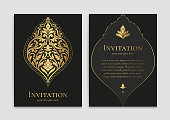 istock Black invitation card design with golden ornament pattern. Luxury vintage vector template. Can be used for background and wallpaper. Elegant and classic vector elements great for decoration. 1337788684