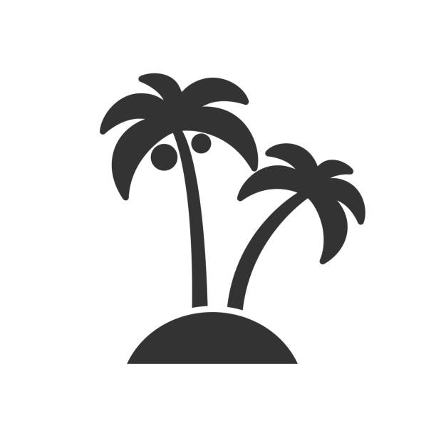 stockillustraties, clipart, cartoons en iconen met zwart geïsoleerd icoon van palmen op witte achtergrond. silhouet van palm. - eiland