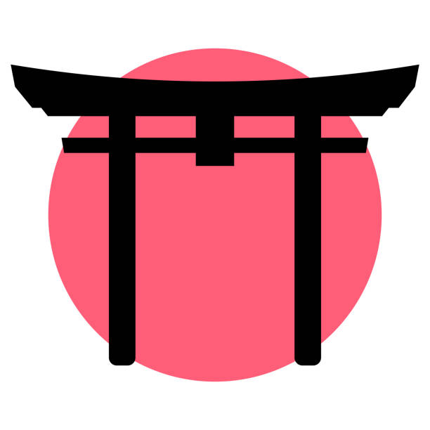 Black Japanese ritual gate Torii. vector art illustration