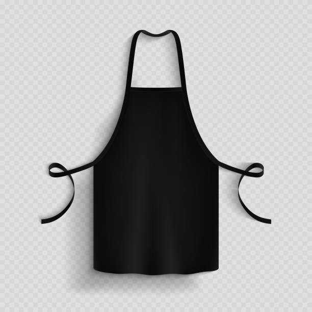 Black kitchen apron. Chef uniform for cooking vector template Black kitchen apron. Chef uniform for cooking vector template. Kitchen protective black apron for chef uniform illustration chef apron stock illustrations
