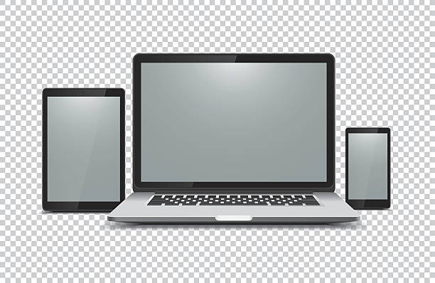 Black laptop, tablet, phone on transparent background Gadgets laptop clipart stock illustrations
