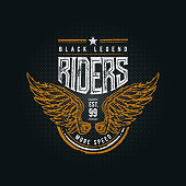 Black Legend Riders typographic design for t-shirt print. Global flat colors. Layered vector illustration.