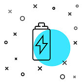 istock Black line Battery icon isolated on white background. Lightning bolt symbol. Random dynamic shapes. Vector Illustration 1269292472