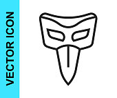 Black line Carnival mask icon isolated on white background. Masquerade party mask. Vector.