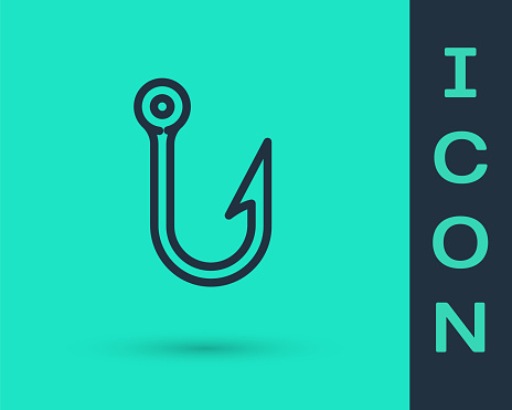 Download Black Line Fishing Hook Icon Isolated On Green Background ...