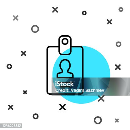 istock Black line Identification badge icon isolated on white background. It can be used for presentation, identity of the company, advertising. Random dynamic shapes. Vector Illustration 1246228812