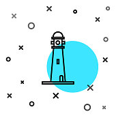 istock Black line Lighthouse icon isolated on white background. Random dynamic shapes. Vector Illustration 1256662605