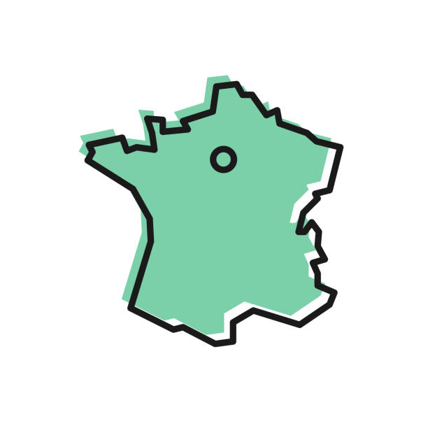 stockillustraties, clipart, cartoons en iconen met zwarte lijn kaart van het pictogram van frankrijk dat op witte achtergrond wordt geïsoleerd. vector - frankrijk