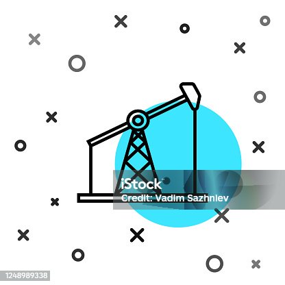 istock Black line Oil pump or pump jack icon isolated on white background. Oil rig. Random dynamic shapes. Vector Illustration 1248989338